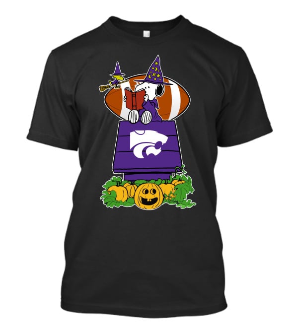 Kansas State Wildcats Snoopy Halloween Witch Hat Pumpkin Football Scene T-Shirt