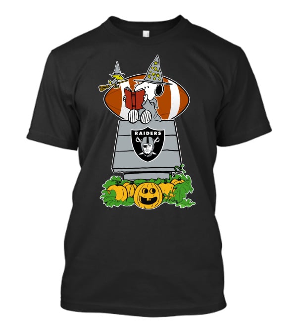 Las Vegas Raiders Snoopy Halloween Witch Pumpkin Football Doghouse T-Shirt