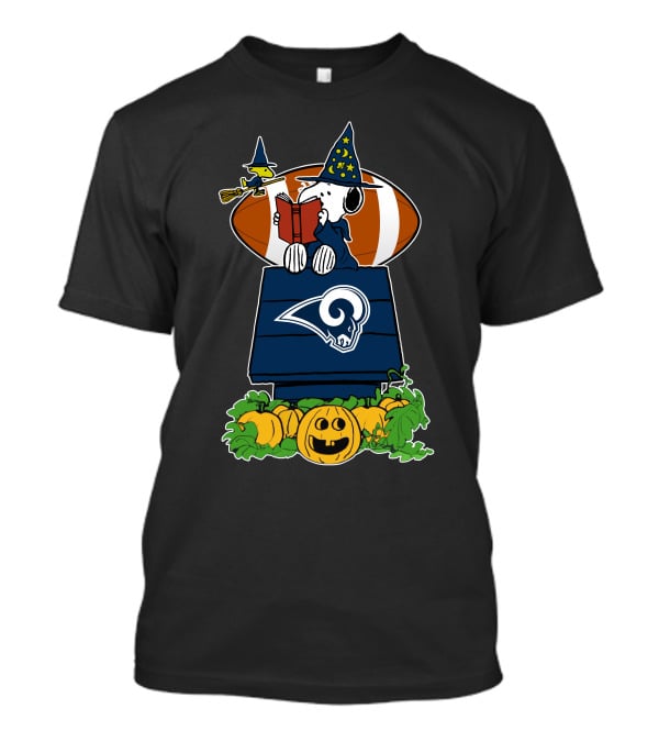 Los Angeles Rams Halloween Snoopy With Football And Pumpkins T-Shirt