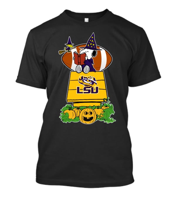 Lsu Tigers Snoopy Halloween Witch Football Peanuts Pumpkin House T-Shirt