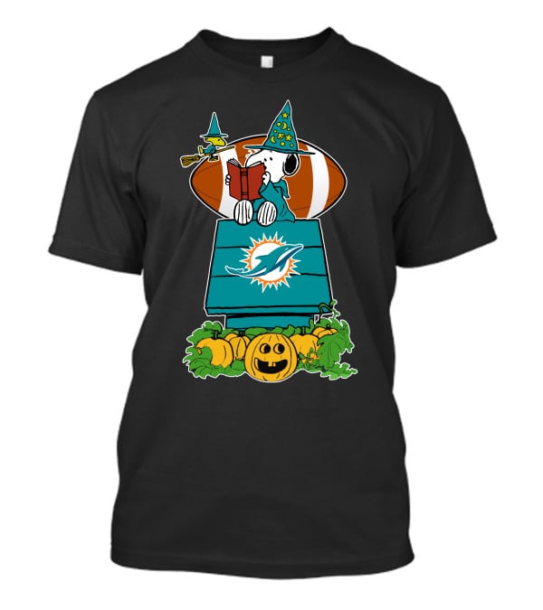 Miami Dolphins Snoopy Halloween Witch Pumpkin Football T-Shirt