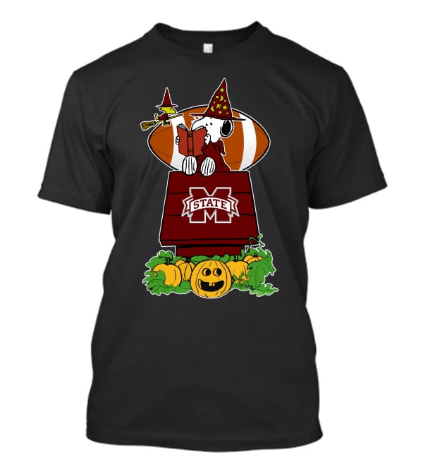 Mississippi State Bulldogs Snoopy Woodstock Halloween Pumpkin House Football T-Shirt