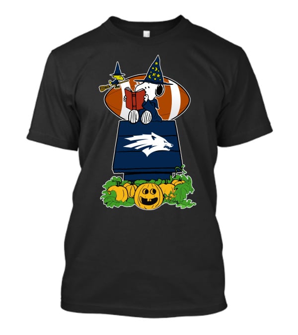 Nevada Wolf Pack Snoopy Halloween Football Wizard House And Pumpkins T-Shirt