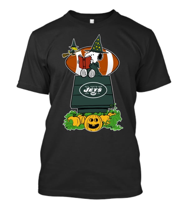 New York Jets Snoopy Halloween Reading Witch Pumpkin Football T-Shirt