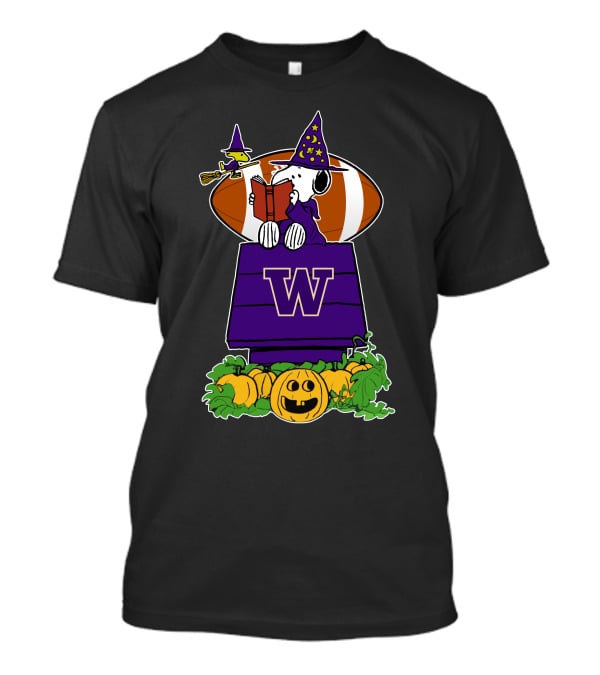 Washington Huskies Snoopy Halloween Witch Football Pumpkin T-Shirt