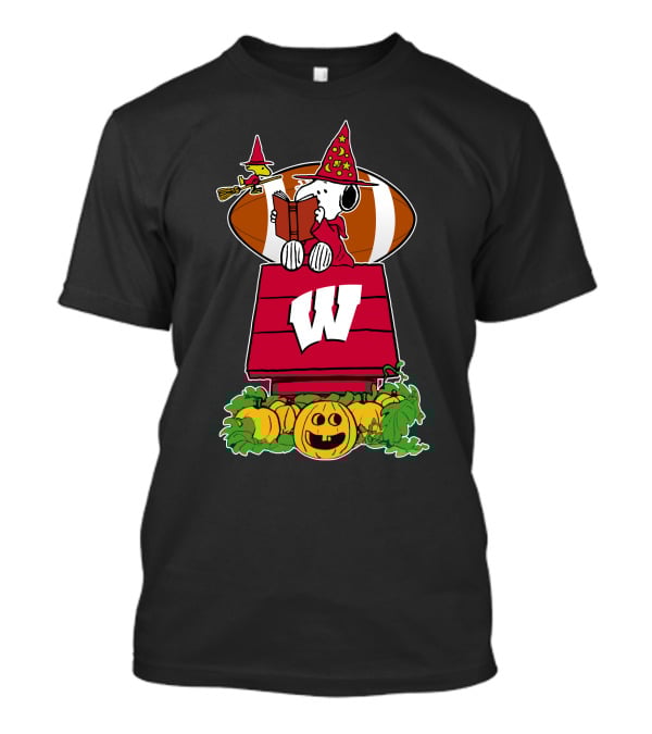 Wisconsin Badgers Snoopy Halloween Witch Hat Woodstock Pumpkin T-Shirt