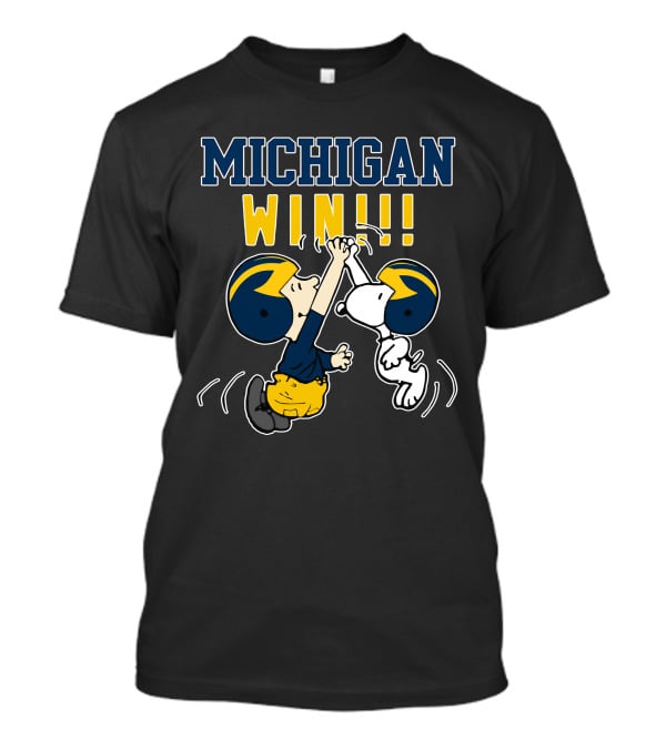 Michigan Win Snoopy High Five Celebration With Wolverine Helmets T-Shirt