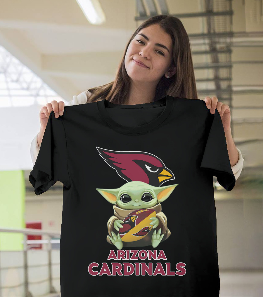 Arizona Cardinals Baby Yoda Holding Football Star Wars Crossover T-Shirt