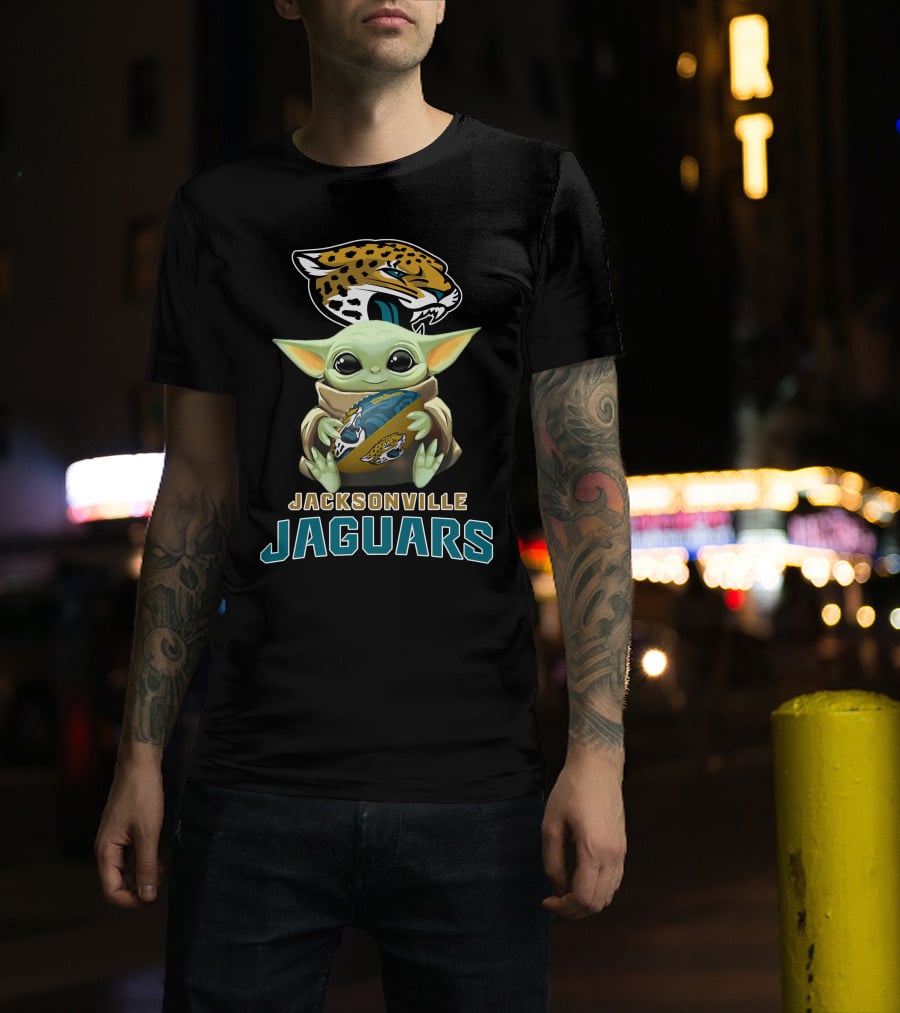 Jacksonville Jaguars Baby Yoda Holding Football With Team T-Shirt