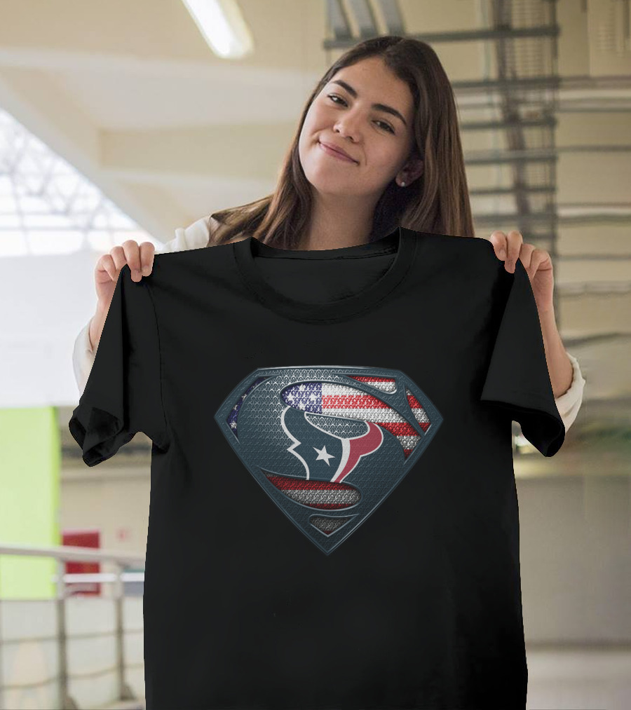 Houston Texans Superman American Flag T-Shirt