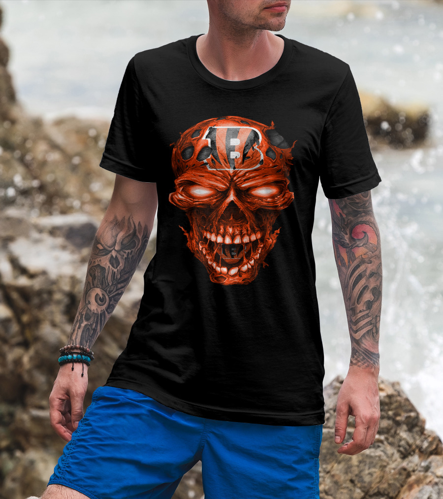 Cincinnati Bengals Skull Logo With Fiery Red Eyes T-Shirt