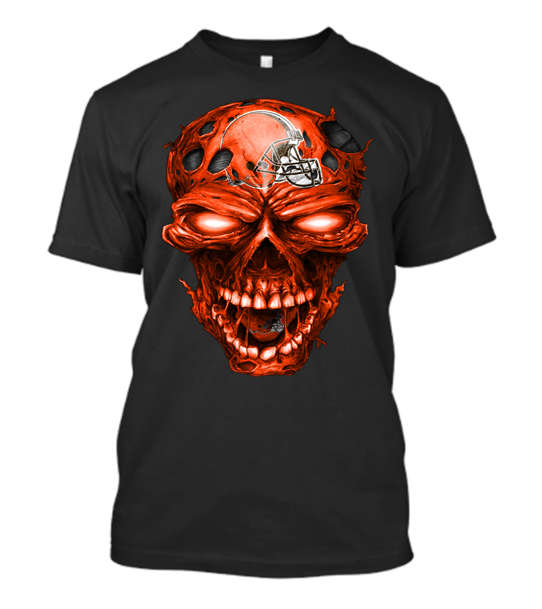 Cleveland Browns Helmet On Fiery Red Skull T-Shirt