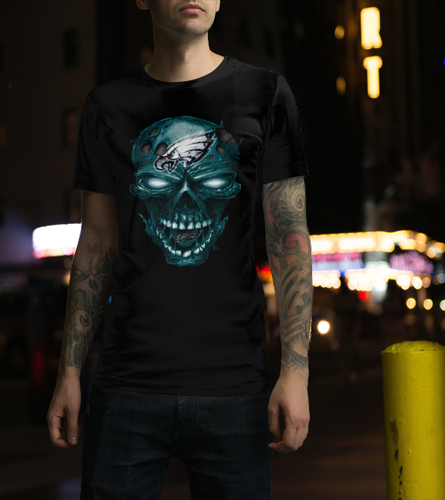 Philadelphia Eagles Skull Design Nfl Team Logo Fusion T-Shirt
