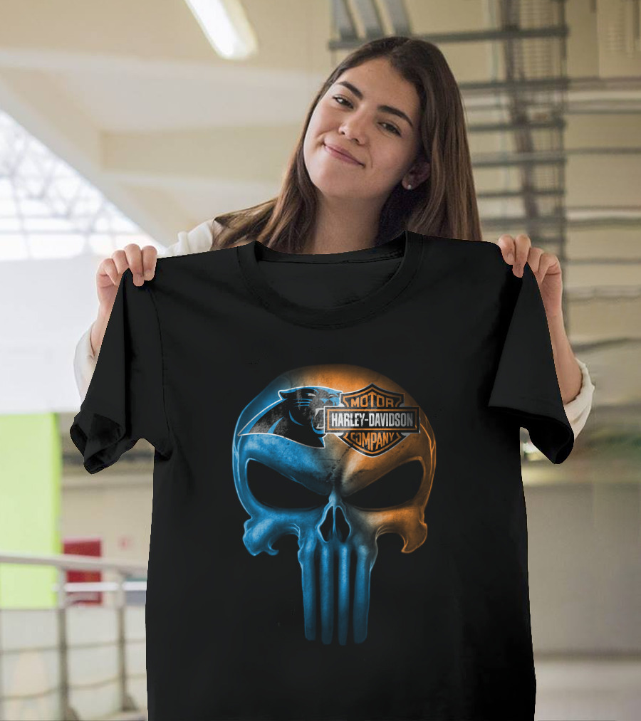 Carolina Panthers Skull Harley Davidson Motorcycle Company T-Shirt