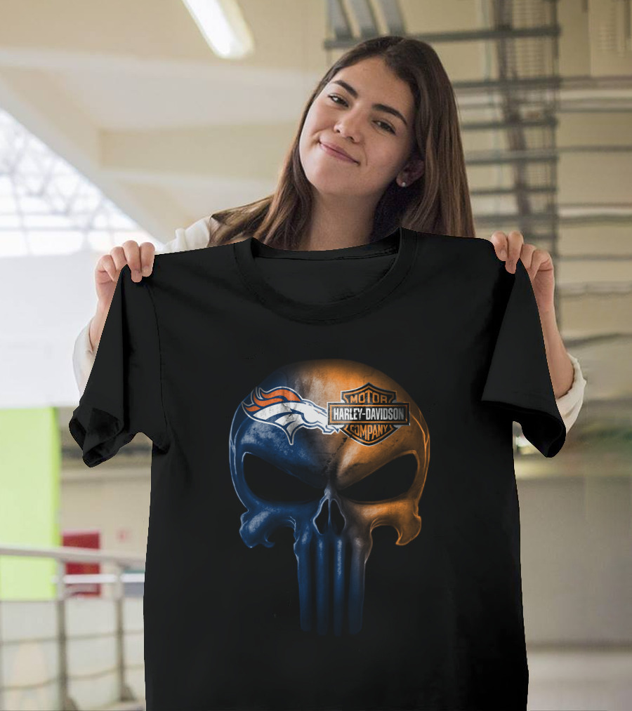 Denver Broncos Harley Davidson Skull T-Shirt
