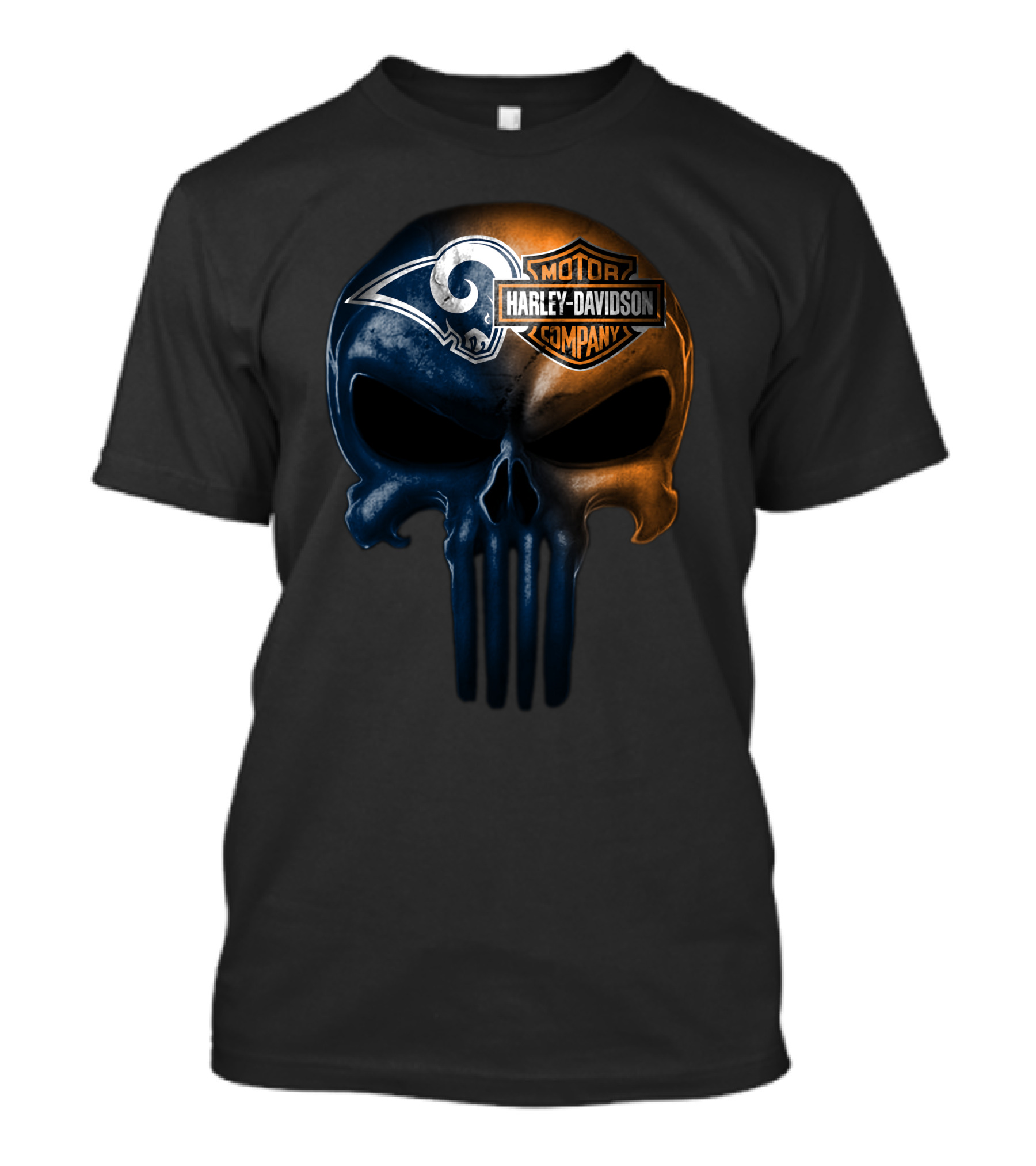 Los Angeles Rams Skull Harley Davidson Logo Fusion T-Shirt