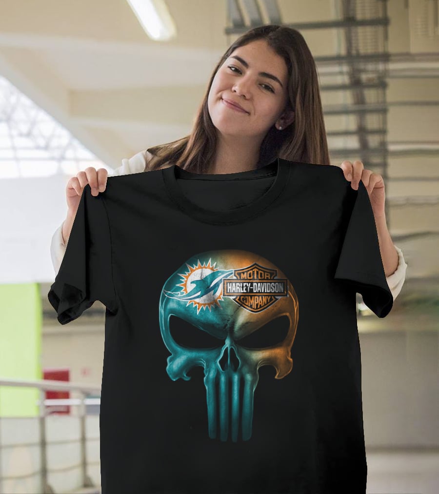 Miami Dolphins Harley Davidson Skull T-Shirt