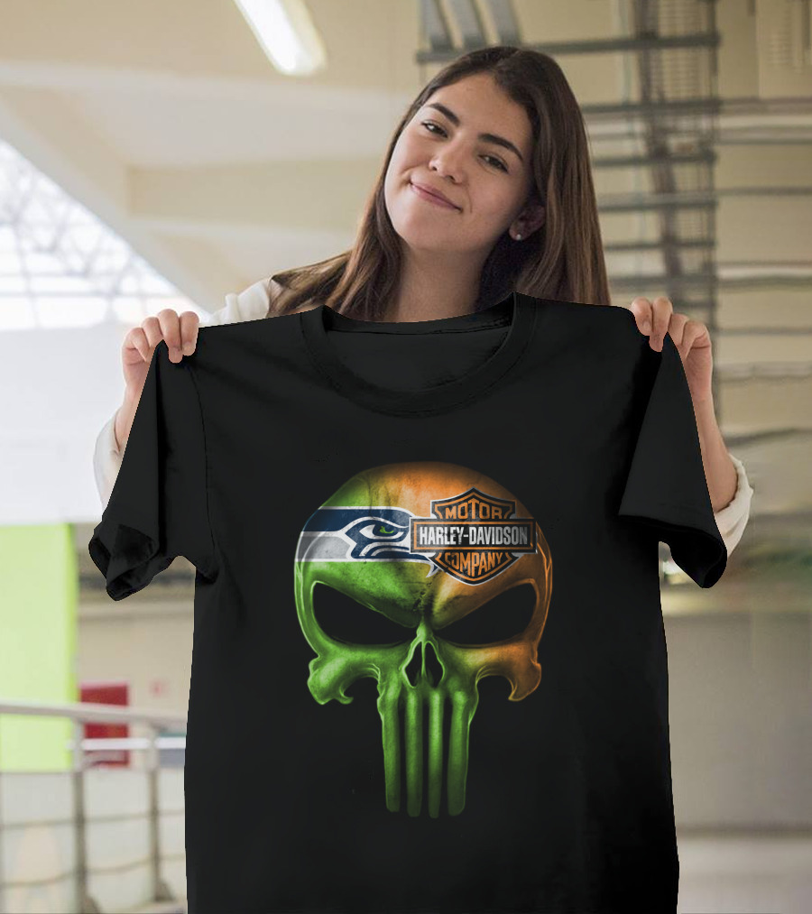 Seattle Seahawks Skull Harley Davidson T-Shirt