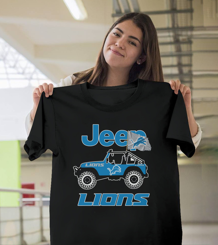Jeep Lions Detroit Lions Flag Adventure T-Shirt