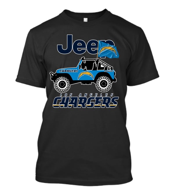 Los Angeles Chargers Jeep Nfl Team Logo Blue Flag Off-Road Adventure T-Shirt