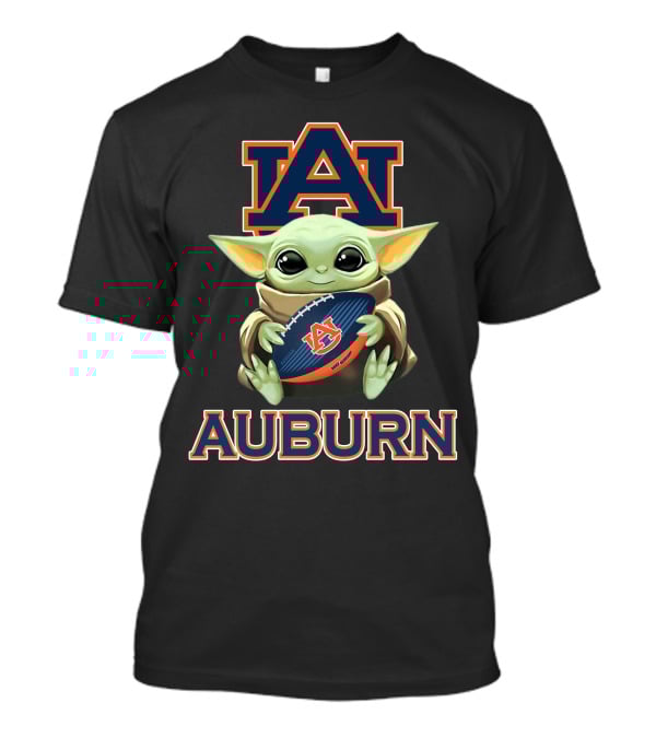 Auburn Tigers Baby Yoda Holding Football With Auburn T-Shirt