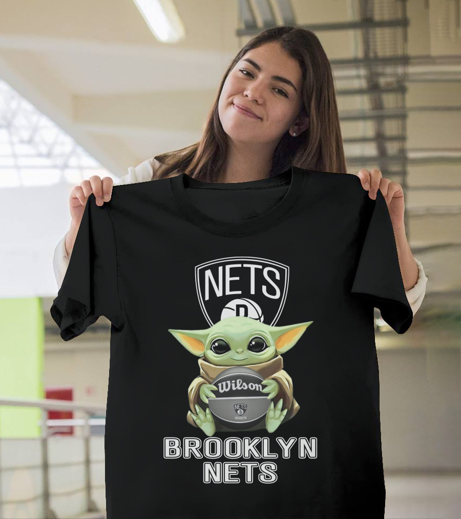 Brooklyn Nets Baby Yoda With Wilson Basketball T-Shirt