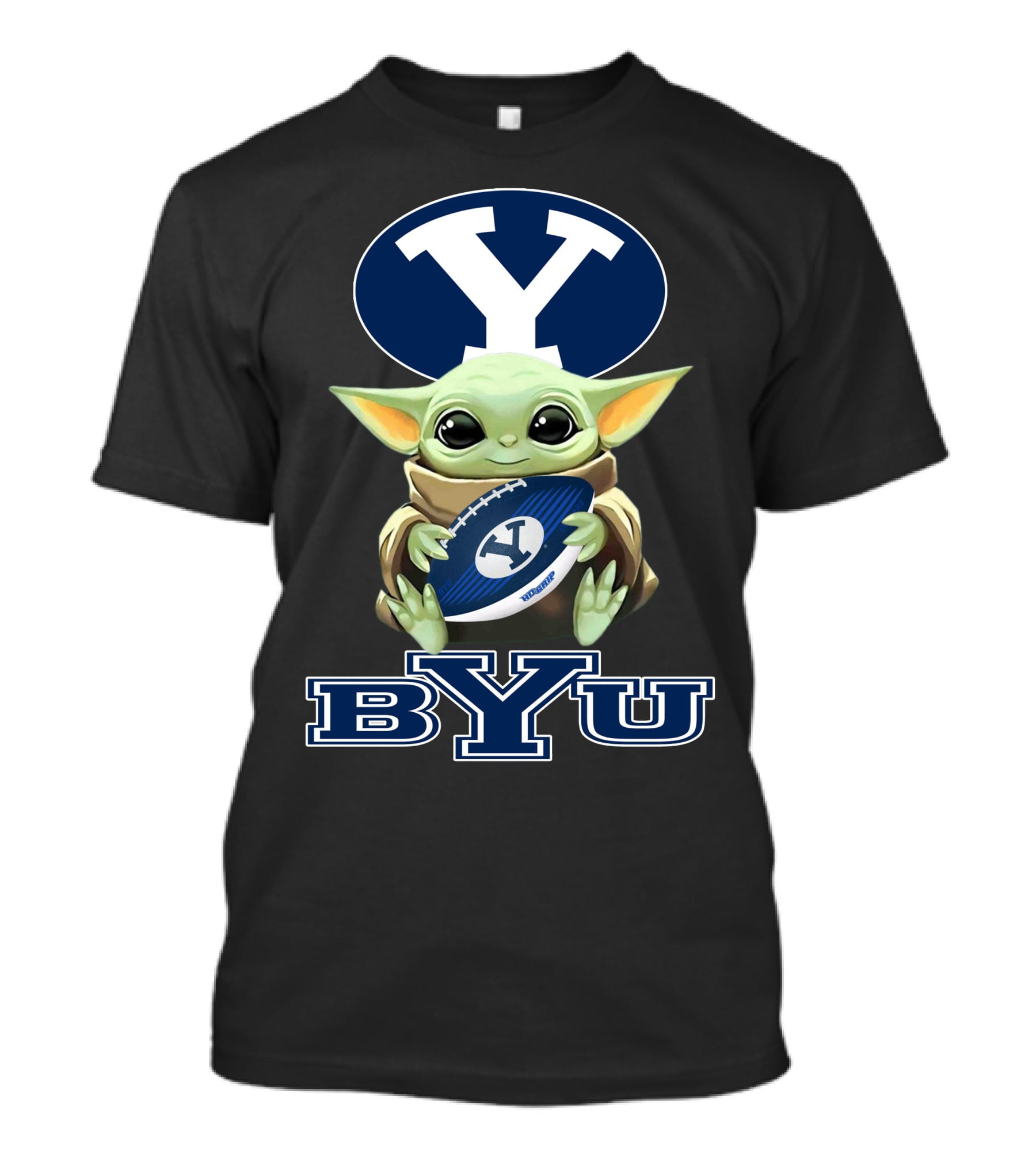 Byu Cougars Baby Yoda Holding Football With Byu T-Shirt