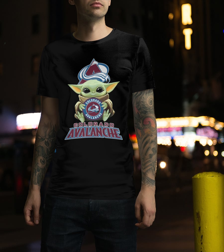 Colorado Avalanche Baby Yoda Holding T-Shirt