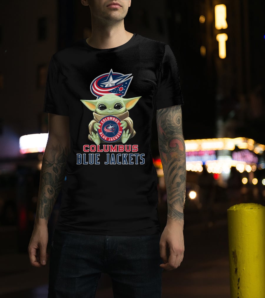 Columbus Blue Jackets Baby Yoda Holding Team T-Shirt