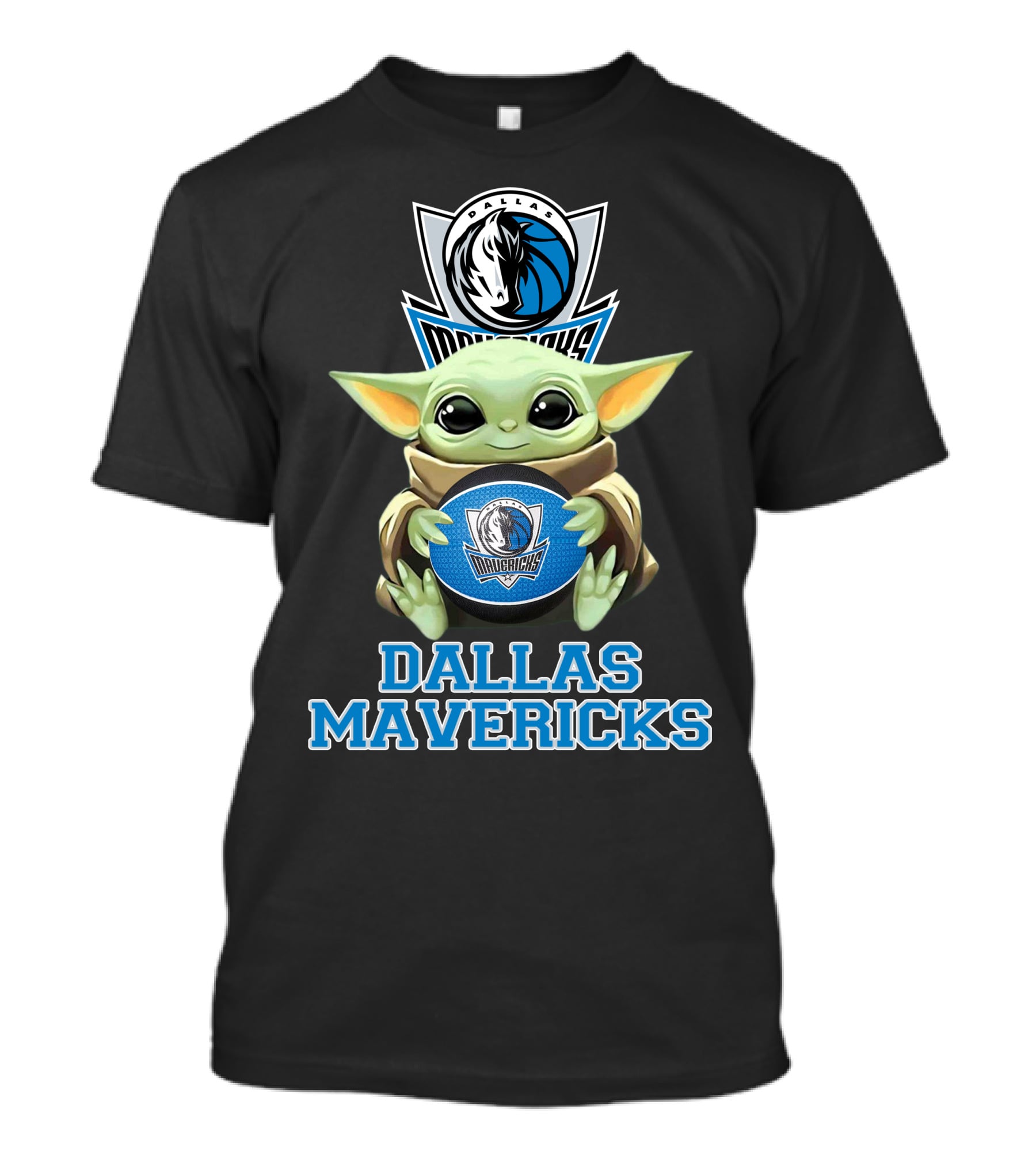 Dallas Mavericks Baby Yoda Holding Basketball T-Shirt