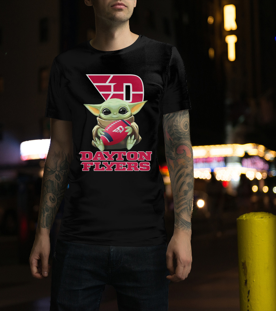 Dayton Flyers Baby Yoda Holding Football T-Shirt