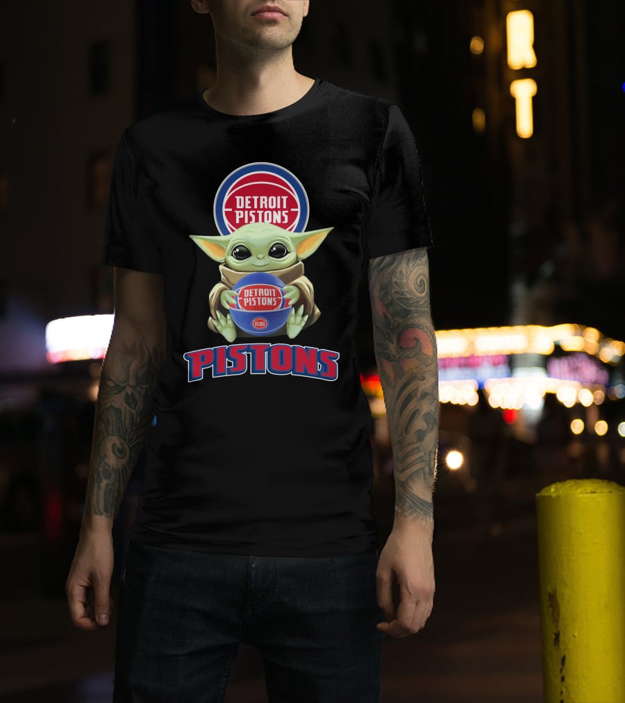 Detroit Pistons Baby Yoda Holding Basketball T-Shirt