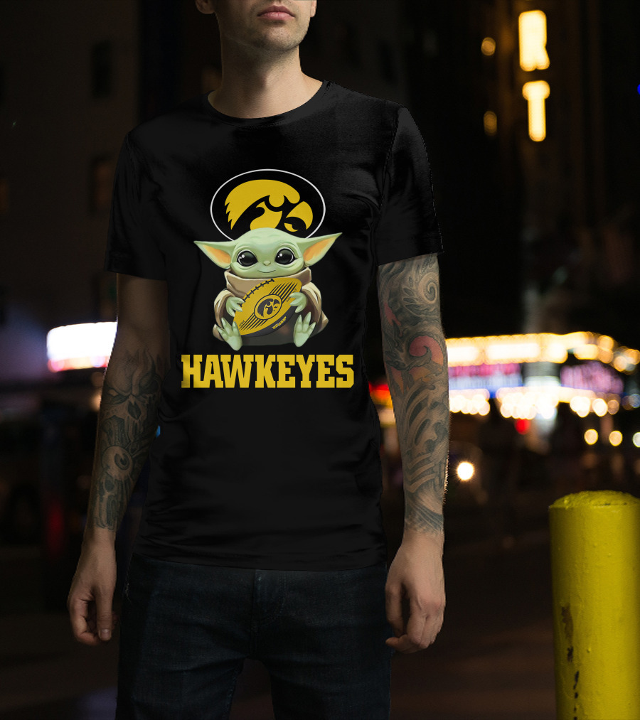 Iowa Hawkeyes Baby Yoda Football T-Shirt