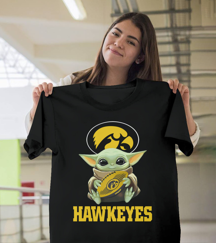 Iowa Hawkeyes Baby Yoda Football T-Shirt