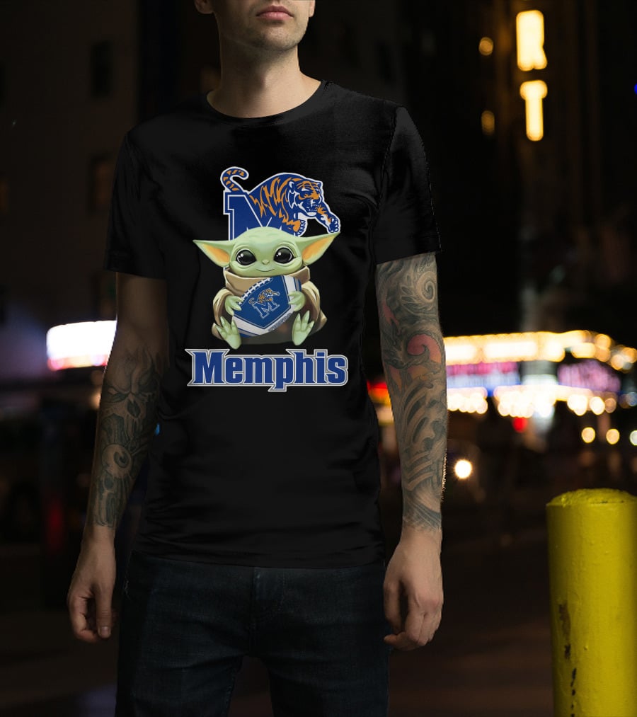 Memphis Tigers Baby Yoda Holding Football T-Shirt