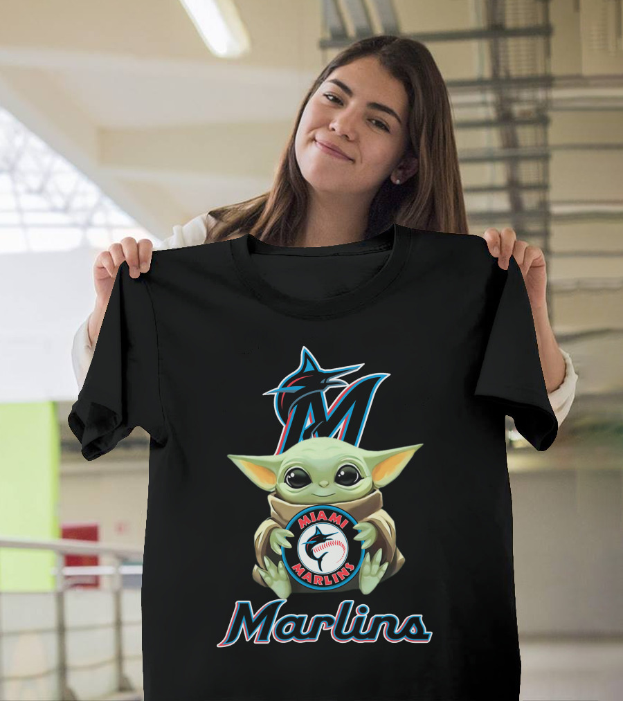 Miami Marlins Baby Yoda Holding Logo With Baseball And Team T-Shirt