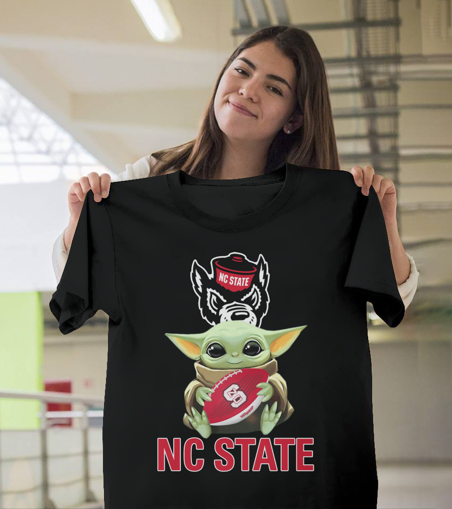 Nc State Wolfpack Baby Yoda Holding Football T-Shirt