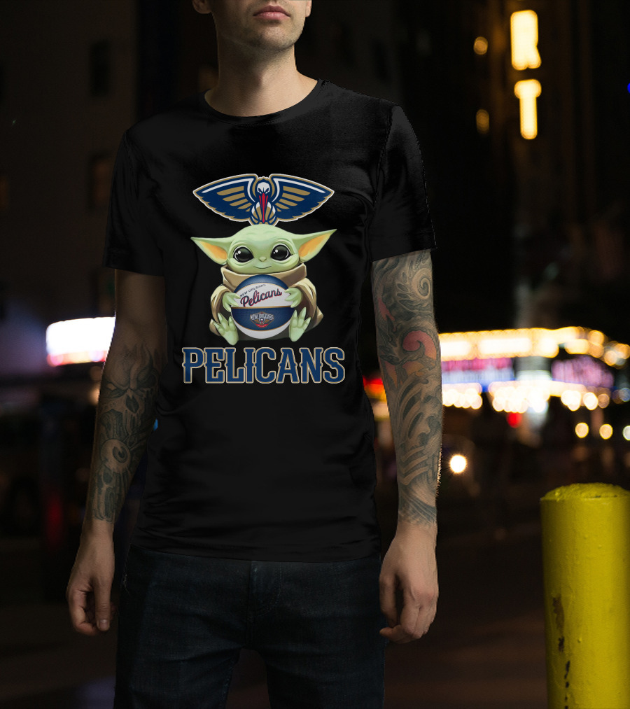 New Orleans Pelicans Baby Yoda Holding Basketball With Team T-Shirt