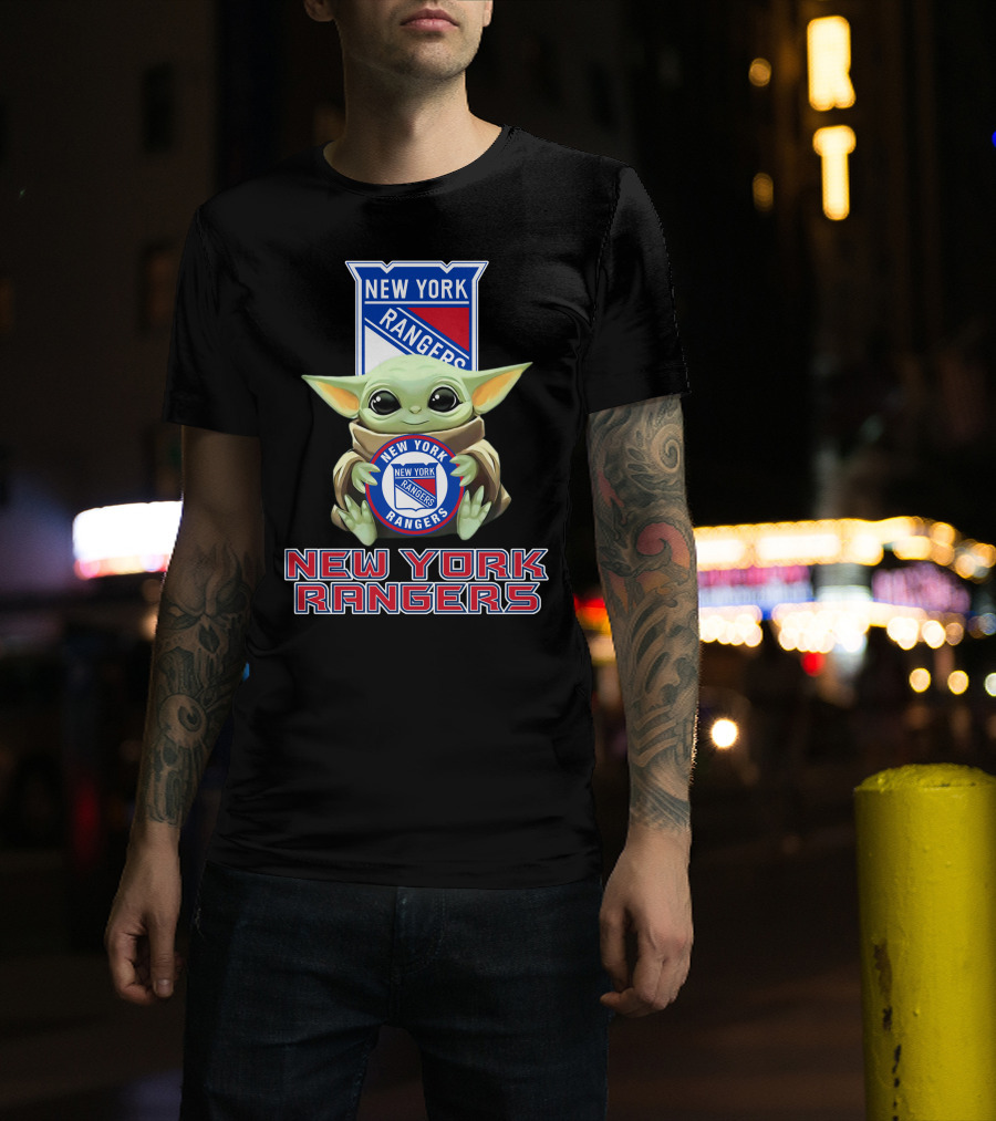 New York Rangers Baby Yoda Holding Team T-Shirt