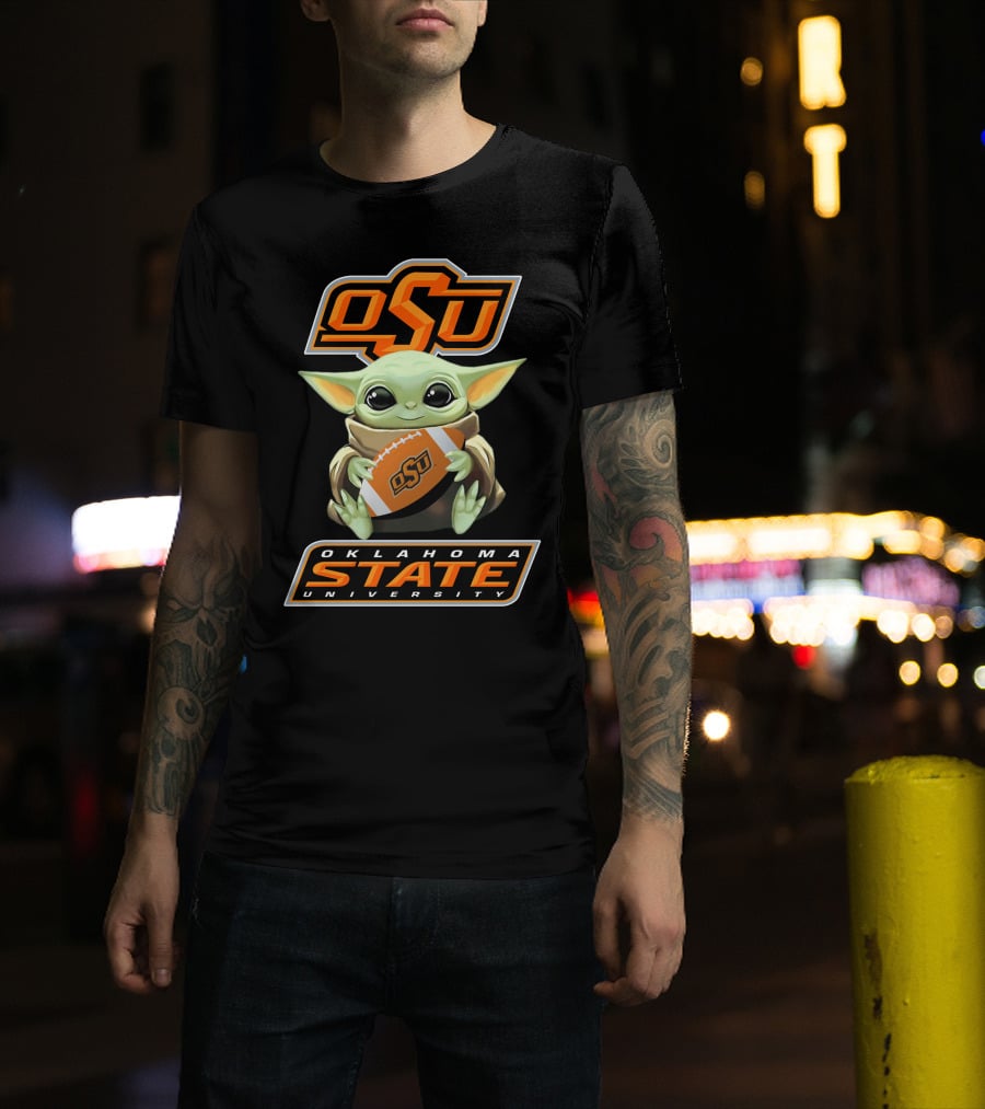 Osu Oklahoma State University Baby Yoda Football T-Shirt