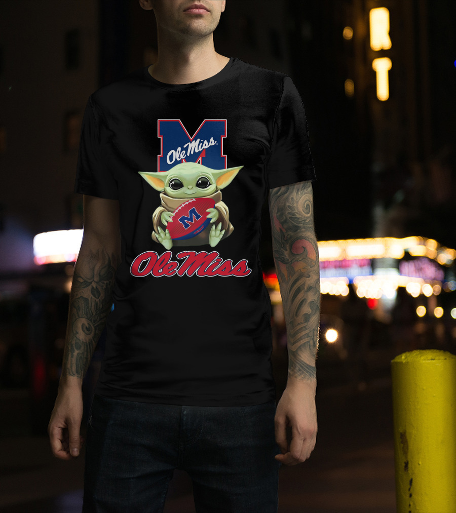 Ole Miss Rebels Baby Yoda Holding Football Official T-Shirt