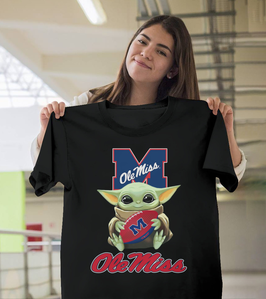 Ole Miss Rebels Baby Yoda Holding Football Official T-Shirt