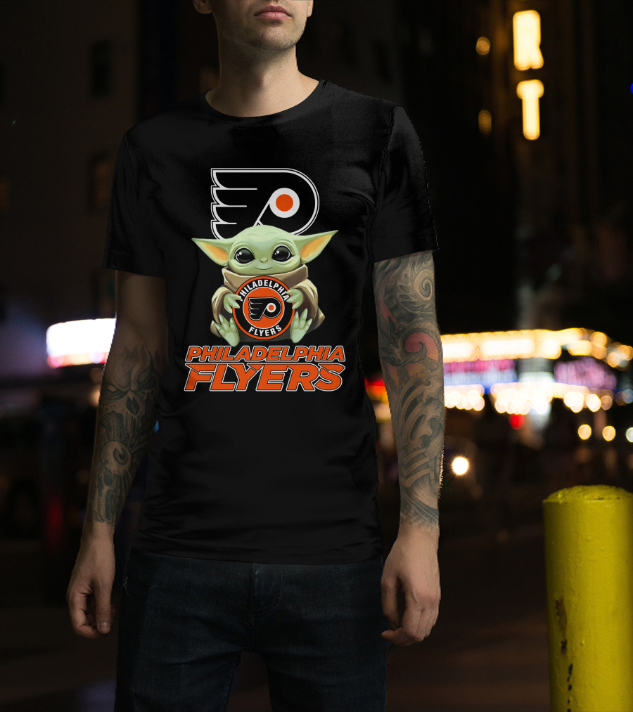Philadelphia Flyers Baby Yoda Holding Team T-Shirt