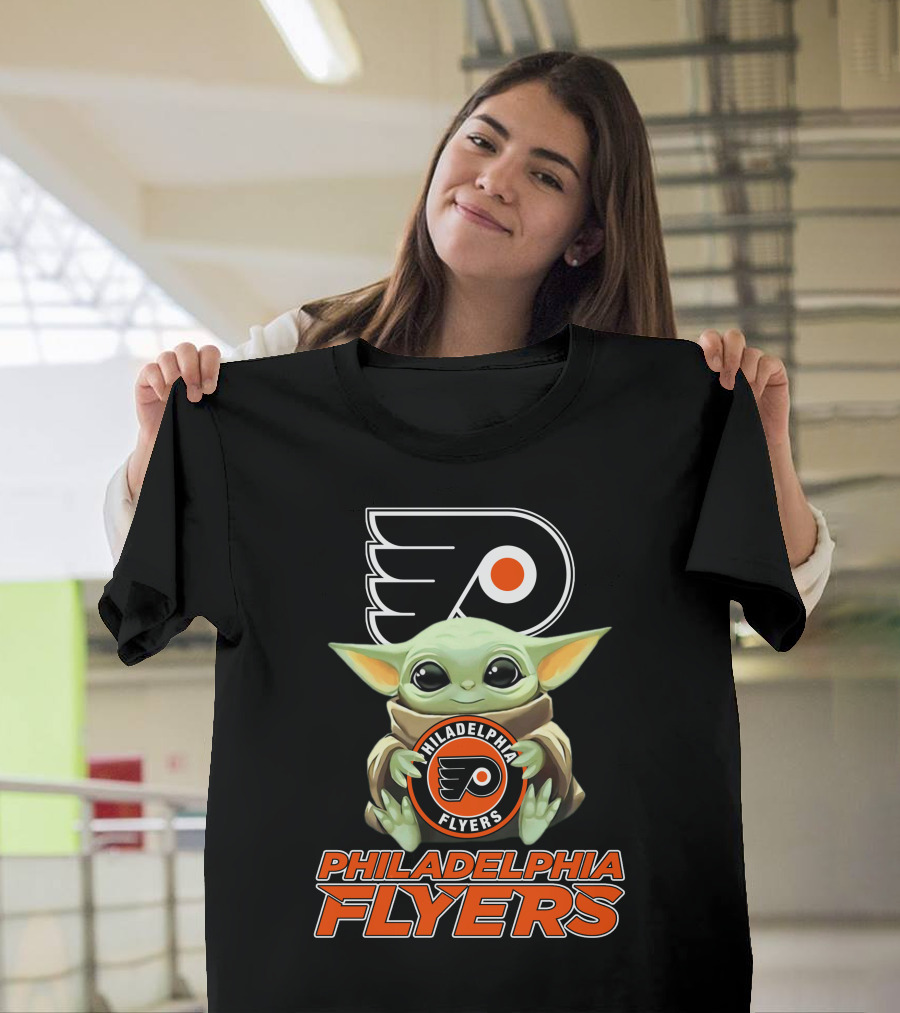 Philadelphia Flyers Baby Yoda Holding Team T-Shirt