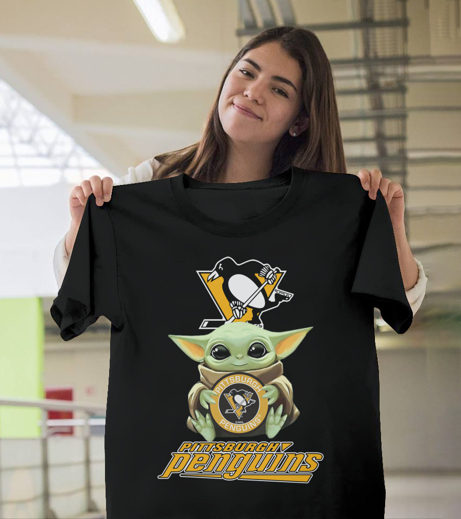 Pittsburgh Penguins Baby Yoda Holding Team T-Shirt