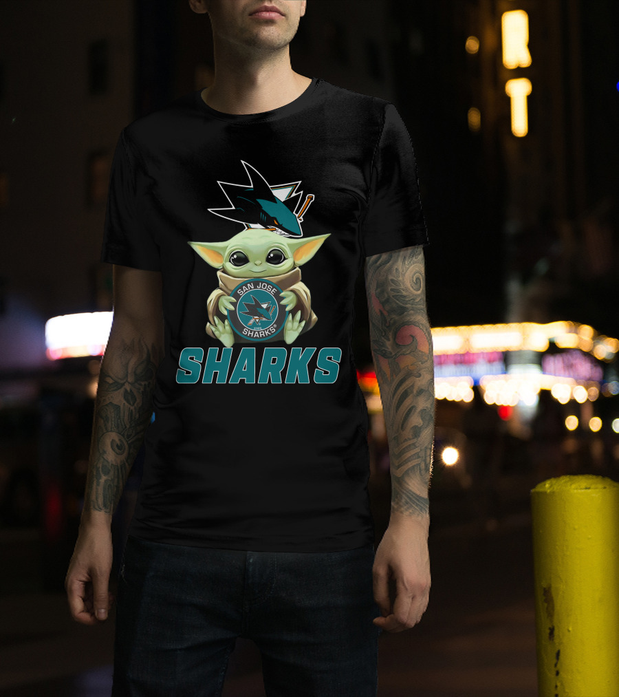 San Jose Sharks Baby Yoda Holding T-Shirt