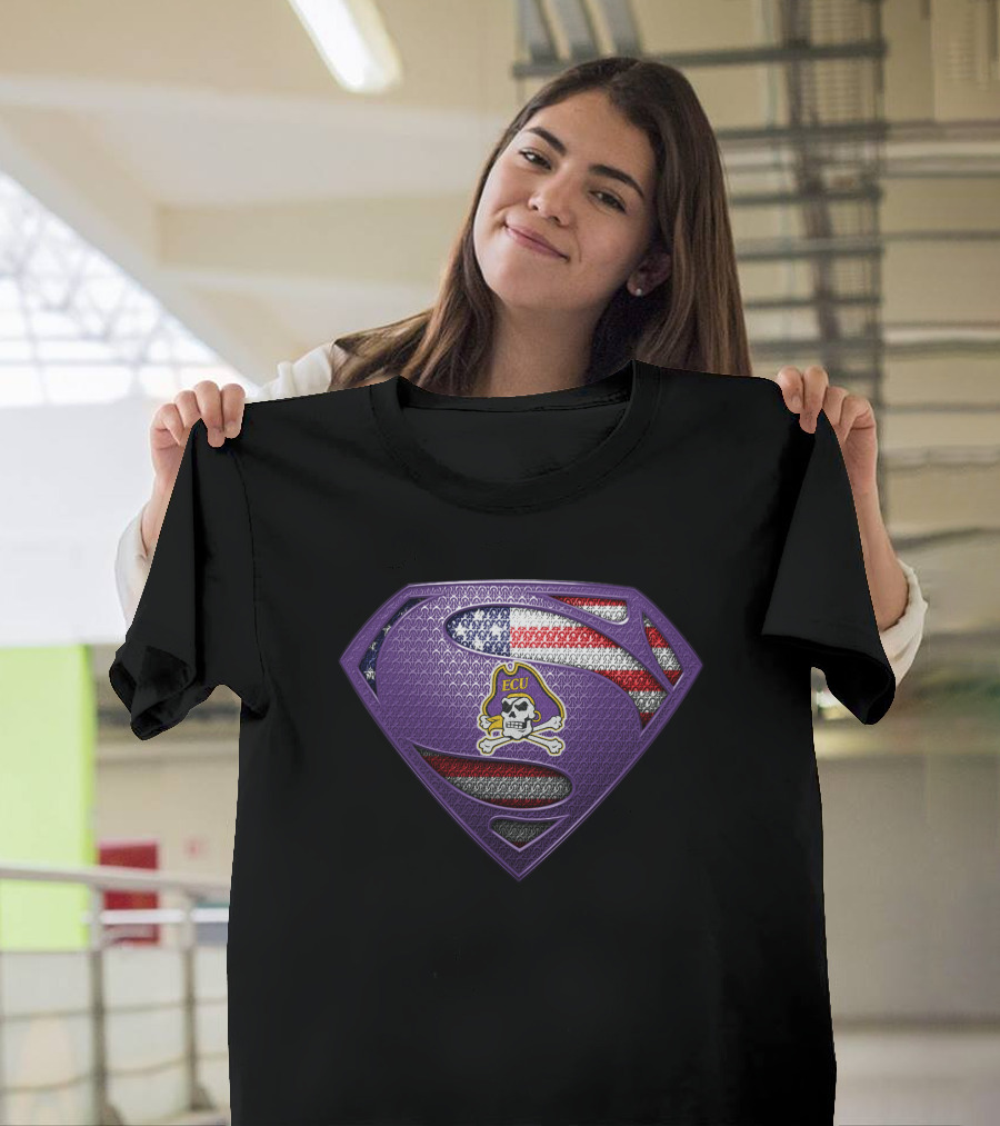 Ecu Pirates Superman Shield American Flag T-Shirt