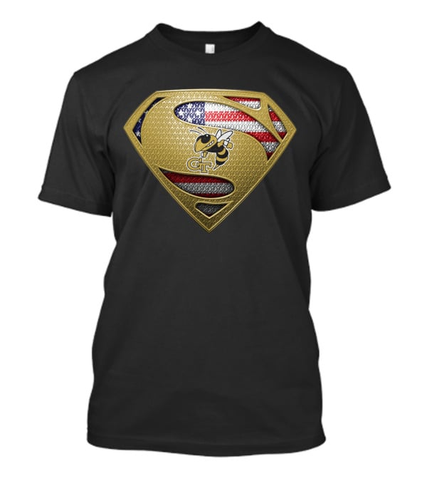 Georgia Tech Yellow Jackets Superman American Flag T-Shirt