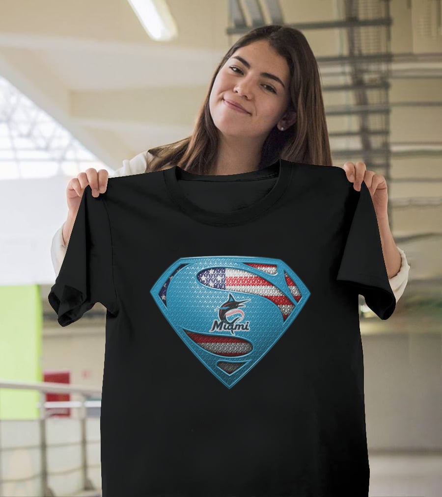 Miami Marlins Superman American Flag T-Shirt