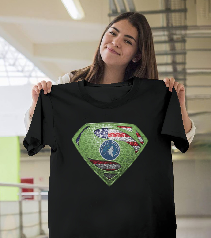 Minnesota Timberwolves Superman Logo With American Flag T-Shirt